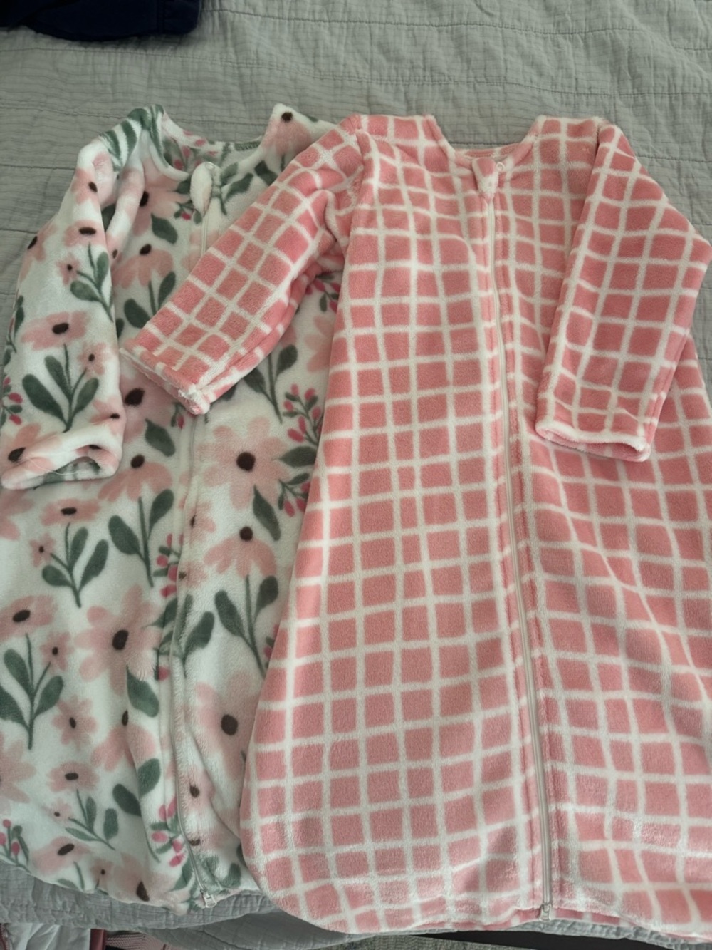 Kids Pink Floral and Pink Grid Fleece Pajama Sleep Sacks - 2 Pack